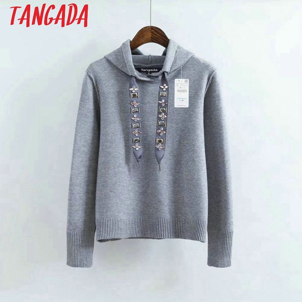 

tangada womens hoodie sweatshirts hooded long sleeve beading black pullovers women female casual sweat femme autumn ry11