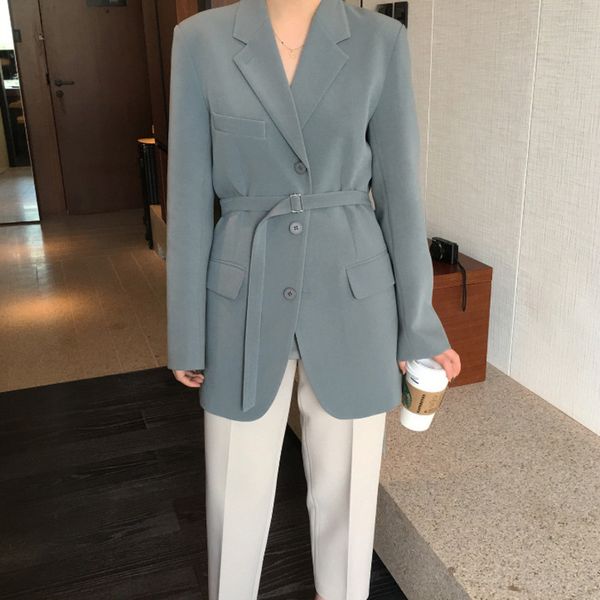 

ewq] 2020 spring summer new arrivals notched collar full sleeve solid pattern pockets button women office lady coat ay74205xs, White;black