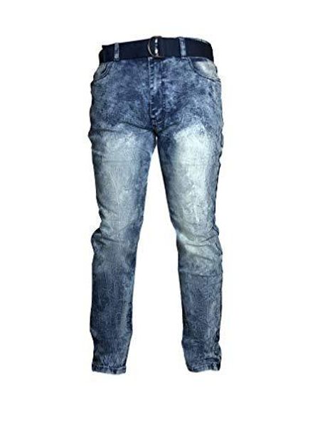 

шамс мужские увядшие опоясанный denim slim fit jeans, Blue
