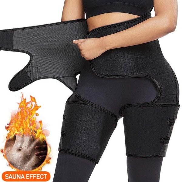 

women slim thigh leg shapers slender slimming belt thigh slimmer belt slimmer wrap leg sweat weight loss gym, Black;gray