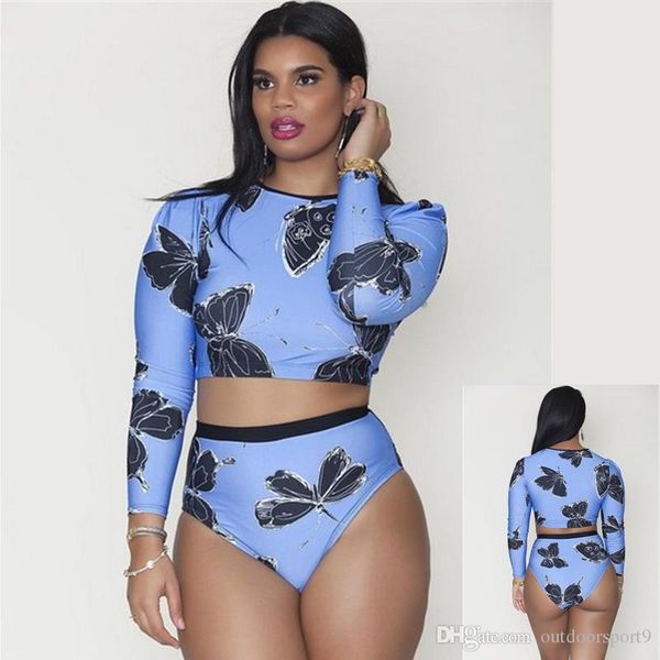 

large butterfly pattern plus size 3xl long sleeve high waist split women s designer swimsuit swimwear