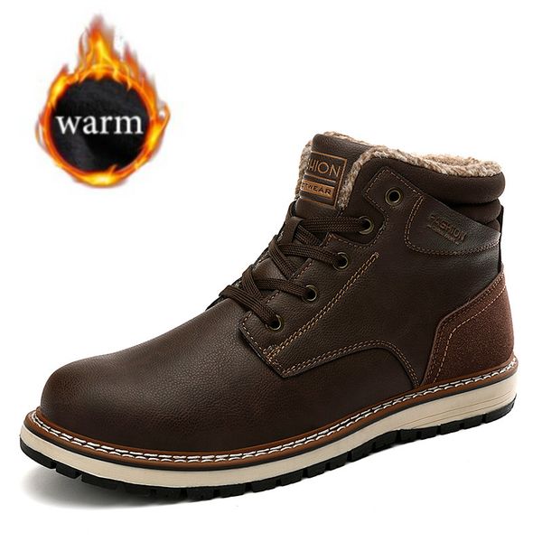 

dm64 black warm winter men boots genuine leather ankle boots men winter work shoes fur snow for botas