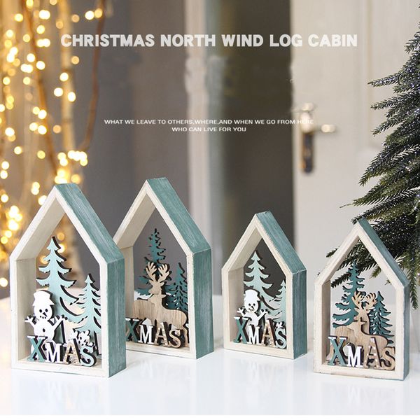 

christmas gift desk wooden cabin decoration macaron style chalet home decoration xmas cute ornaments versieringen voor feest