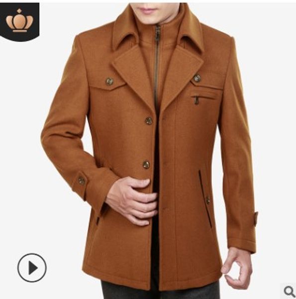 

autumn mens overcoat men's thick coat winter warm slim stylish wool long casual business pockets trench male, Black