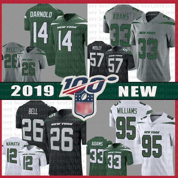 

12 joe namath 26 le'veon bell new football jersey york jet 33 jamal adams 57 c.j. mosley 95 quinnen williams 14 sam darnold jerseys, Black;red