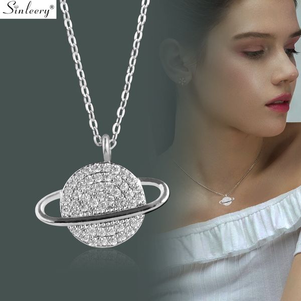 

sinleery personality design planet pendant necklace rose gold silver color zircon inlay women fashion jewelry xl625 ssb, Golden;silver