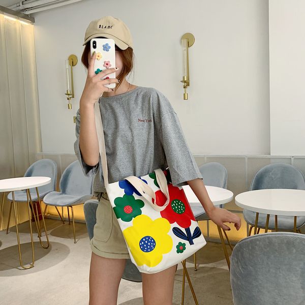 

summer fashion 2019 casual women canvas printing flower messenger bag travel shouder crossbody shoulder simple bag