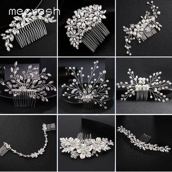 

mecresh crystal bride hair comb wedding hair accessories handmade simulated pearls bridal headdress ornaments jewelry fs256, Golden;white