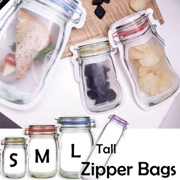 

5pcs/lot portable mason jar zipper bags reusable snack saver bag leakproof sandwich snack candy storage bag for travel kid