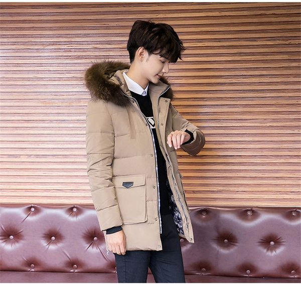 

men 2020 warm white duck down jacket fur collar hooded mens winter parkas padded men's jackets casacos masculino wxf311 s 's s, Black