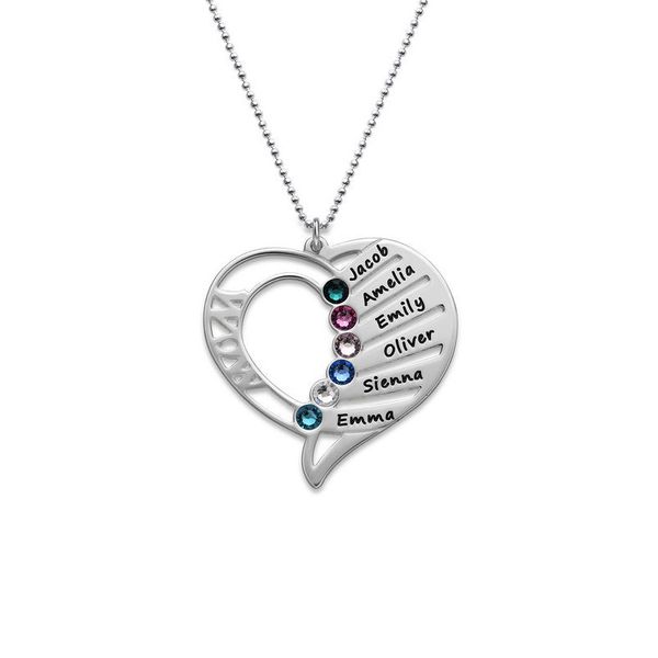 Vendita calda personalizzata collana pendente amore famiglia 925 collane in argento sterling birthstone per nonna gioielli personalizzati in argento