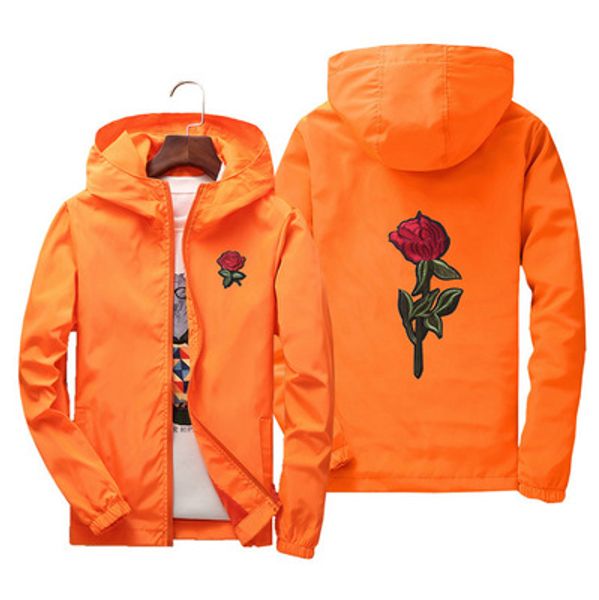 

mens rose flower windbreaker jackets coats plus size hooded bomber jacket male jackets casual streetwear, Black;brown
