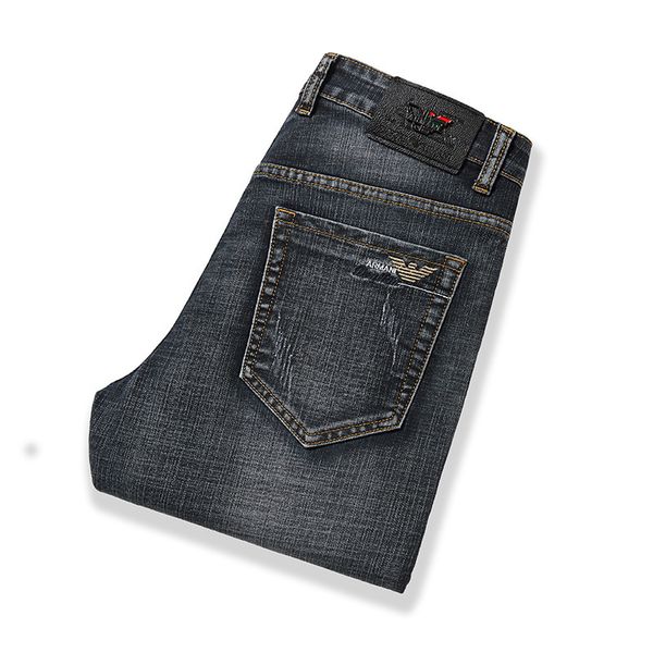 

mens designer medium high waist large size loose straight jeans, Blue