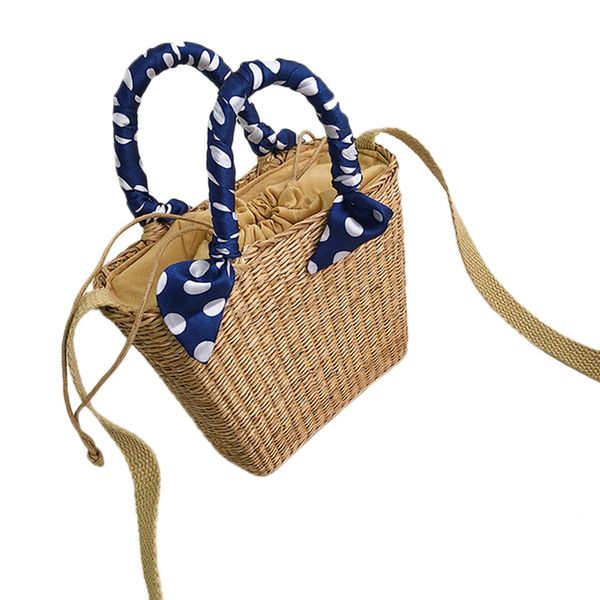 

woven basket straw bag handmade rattan shoulder bag ethnic wind ribbon rattan beach handbag