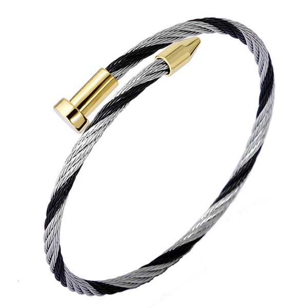

pulseras hombre 2019 classic stainless steel opening bracelet men simple geometric wire rope men bracelet jewelry gift, Golden;silver