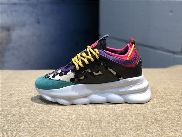 

2018 eller chain reaction neaker all color black leather neaker luxury de igner women men lover trainer ca ual hoe