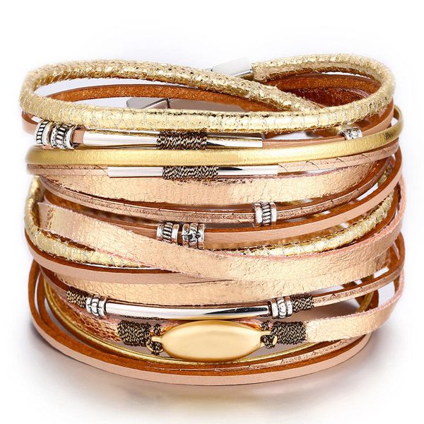 

if me 2020 new boho multiple layers charms leather bracelets for women fashion vintage crystal stone beads female jewelry gifts, Golden;silver