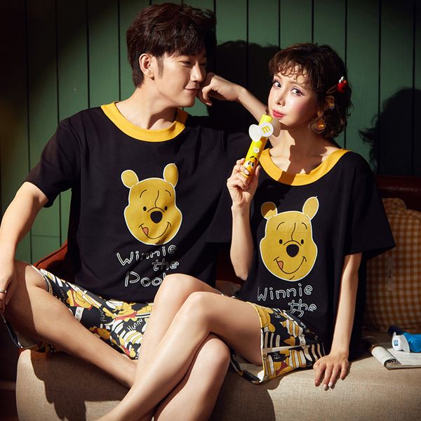 

perfering black bear summer new cotton short sleeve men pajamas sets pajama set for couple sleepwear suit homewear dropshipping, Black;brown