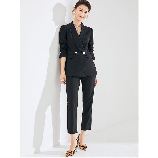 

women's suit double-breasted office lady two-piece suit blazer pants women's casual formal professional suits custom made, White;black