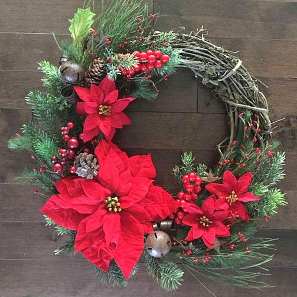 

christmas wedding villa decoration artificial polyester flower door garland ornaments party hanging rattan hoop simulation
