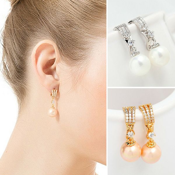 

fashion zircon shell pearls earring dangle drop earrings gifts bridal wedding vintage for girls women gifts statement jewelry, Silver