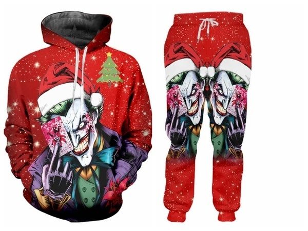 

new men/womens christmas hat horrible clown funny 3d print casual fashion hoodies/sweatpants hip hop tracksuits nj07, Black