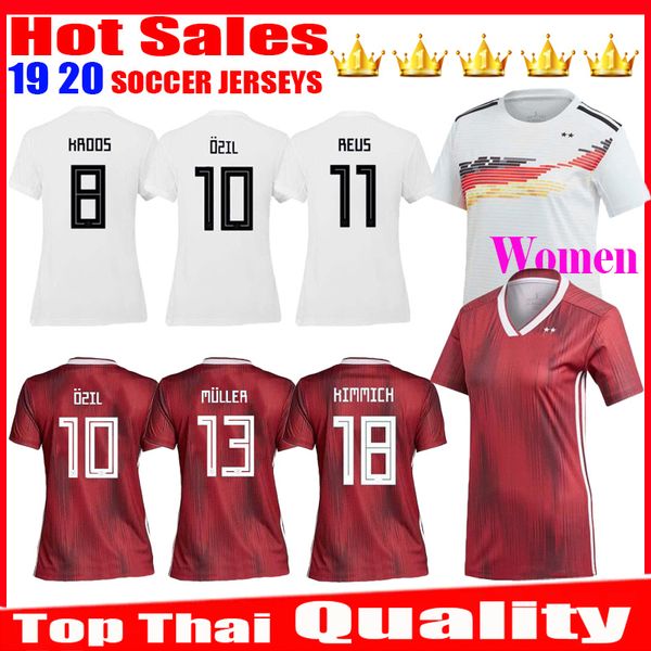 

women 2019 2020 muller kroos soccer jersey girl lady home white green away 19 20 gotze reus hummels germanyss jerseys football shirt, Black;yellow