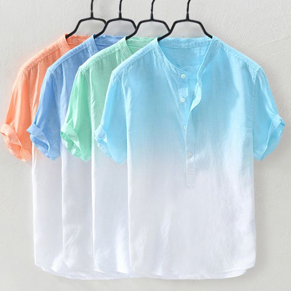 

men cool cotton linen shirt breathable gradient color casual summer beach shirt nin668, White;black