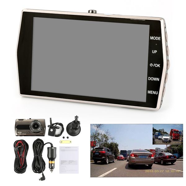 

car dvr dash camera 4 inch lcd screen 170 degree dual lens hd 1080p dual camera car dvr vehicle video dash cam recorder g-sensor