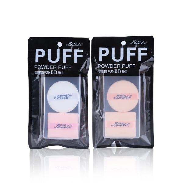 

2 pcs cosmetic puff skin-friendly air cushion bb combination round edging flocking dry puff square + round b0886
