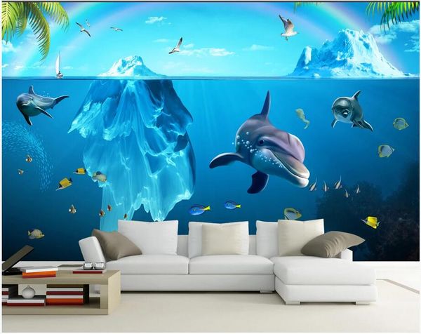 

3d wallpaper custom murals p glacier ocean dolphin living room tv background wallhome decor wall art picture wallpaper for walls 3 d