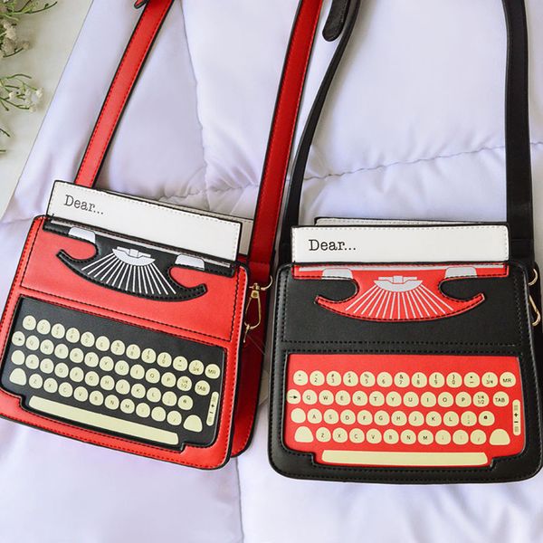 

new designer innovation black & red cartoon typewriter design pu leather lady casual shoulder bag messenger bag min