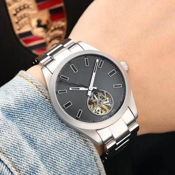 

new luxury mens watches 116400 lightning series tourbillon automatic mechanical wristwatch stainless steel bracelet men watches, Slivery;brown