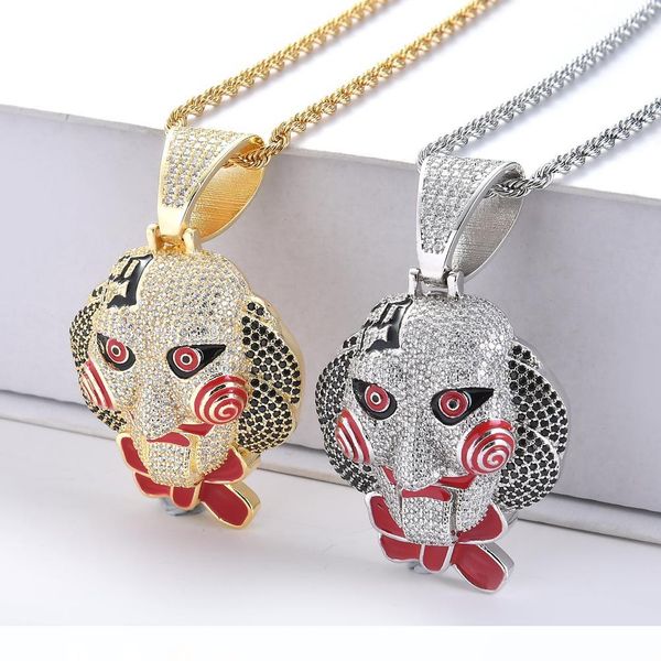 

brass cz hip hop necklace carton figure face pendant men's iced out jewelry for party gift cn068, Silver