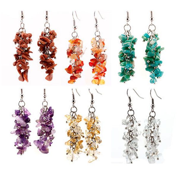 

6-colour creative fashion life tree ear cuff earring wholesale sale of natural stone crystal earrings, Silver