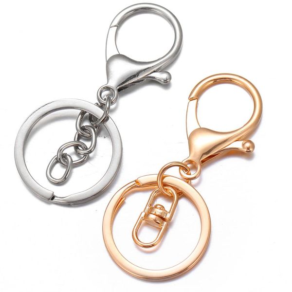 

10pcs/lot) 35mm lobster clasp stainless steel key holder 30mm split rings keyring keychain keyfob accessories wholesale, Silver