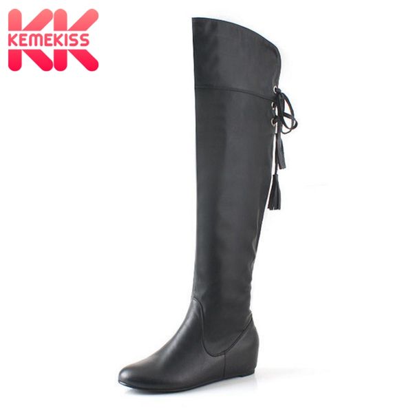 

coolcept size 34-43 women over the knee boots fringes round toe boats winter fashion long boots women footwear, Black