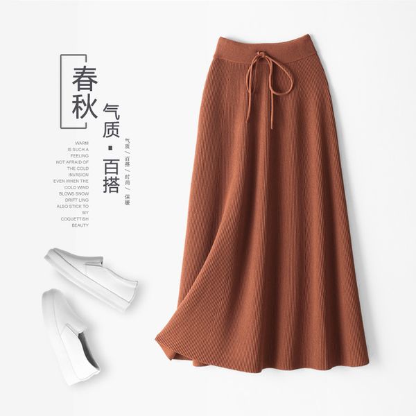 

season half-body skirt solid color thin-skinned and thin-skinned bar knitting a a-line skirt longuette 17871, Black