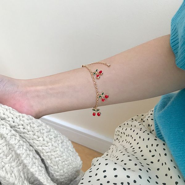 

aomu korean fashion beads chains bracelet with lovely pendant red cherry fruit charms bracelets& bangles for women cute jewelry, Black