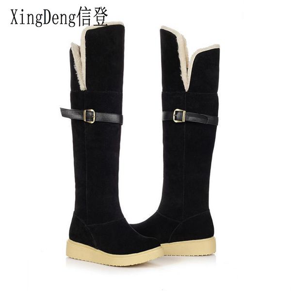 

xingdeng flat snow boots women platform over the knee winter long boots fashion cotton snow shoes thick heel warm lady boot, Black