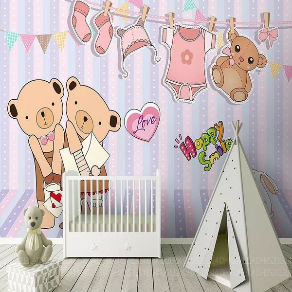 

new custom large mural 3d wallpaper cute nordic cartoon bear children's bedroom mural tv back wall decor deep 5d embossed
