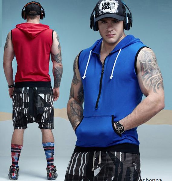 

mens designer t shirt men sports leisure solid color waistcoat male slim fit breathable waistcoat sleeveless zipper vestd45x, White;black