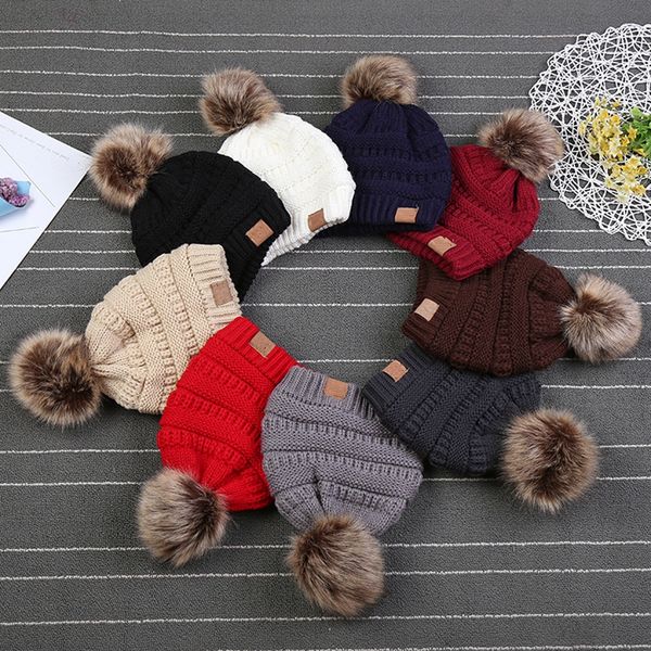 

fashion kids knitted beanies hat winter crochet fur pom pom ball skullies hats outdoor ski cap party caps new tta2112