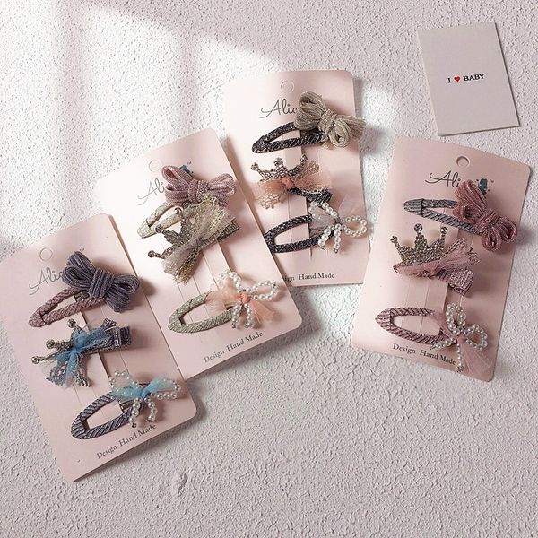 

2020 new korean style simple cute children hair pins rhinestones crown bow pink hair clips for girl fashion accessories, Slivery;white
