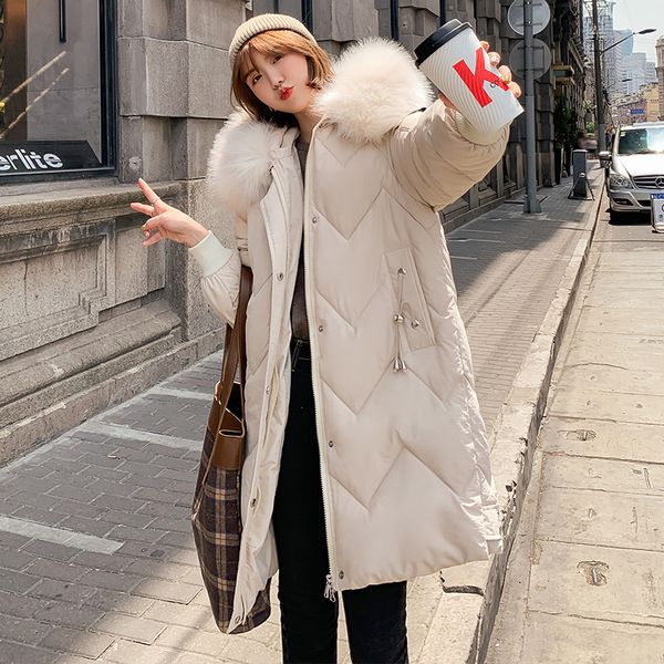 

long 2019 new fashion slim women fur winter jacket cotton padded warm thicken ladies coat long coats parka womens jackets, Black