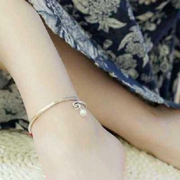 

high-end hand-made s999 fine silver carved anklet sterling silver pearl open bracelet ethnic-style anklet anklet high-end, Red;blue
