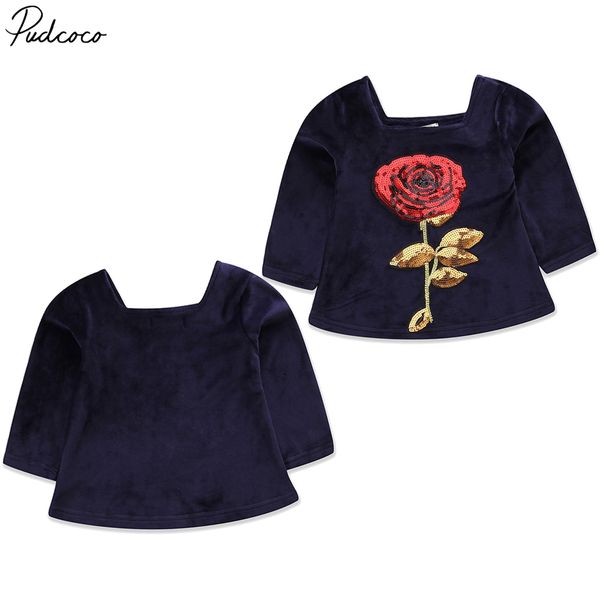 

pudcoco cute baby дети девочки одежда velvet блестки rose печать с длинным рукавом площади воротник мини-платье 2-6years pudcoco, Red;yellow