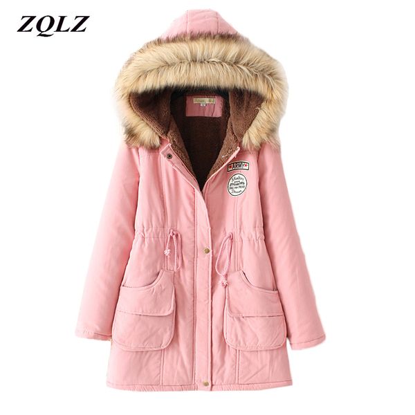 

zqlz 2018 hooded parka mujer winter plus size black padded jacket women faux fur collar jackets winter cotton long female coat