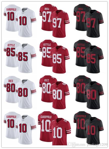 

san francisco men women youth 49ers jersey 85 george kittle 10 jimmy garoppolo 97 nick bosa 80 jerry rice football jerseys red black, Black;red
