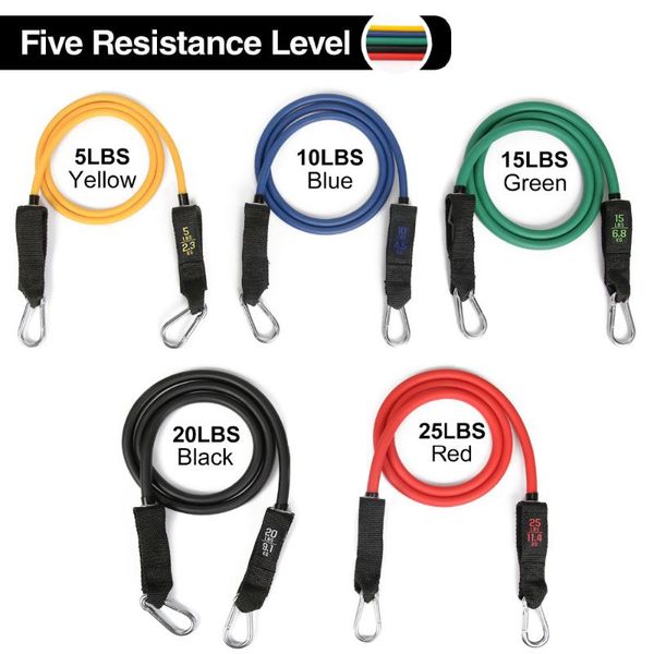 

5 levels fitness resistance tube bands with buckle natural latex for muscle training , physical therapy, pilates exercise